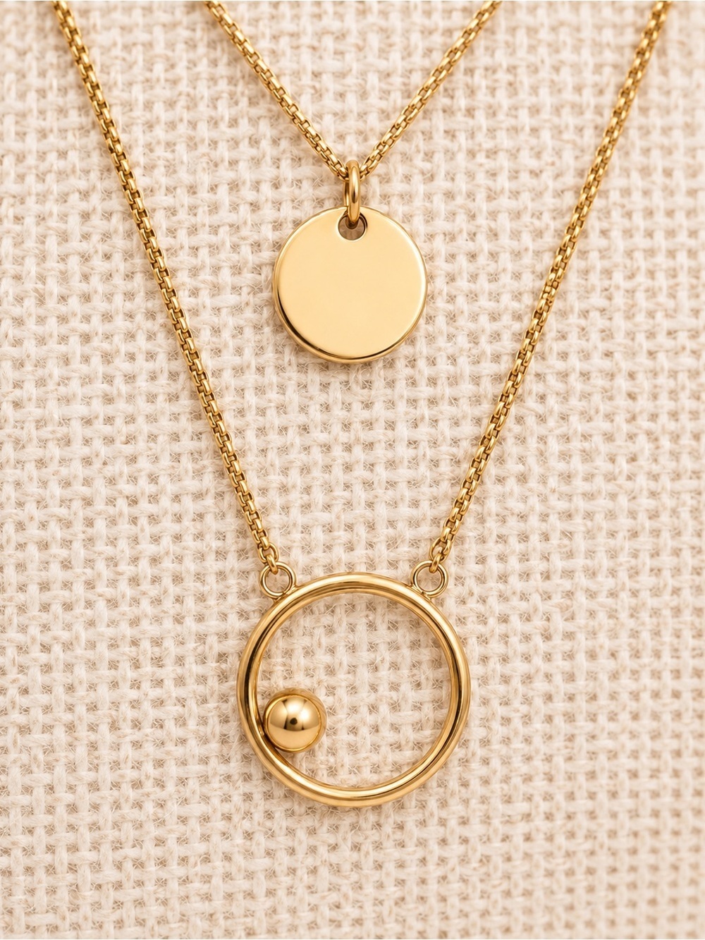 Layered Gold Pendant Necklace Minimalist Disc Circle Dainty Everyday Jewelry - Picture 3 of 6
